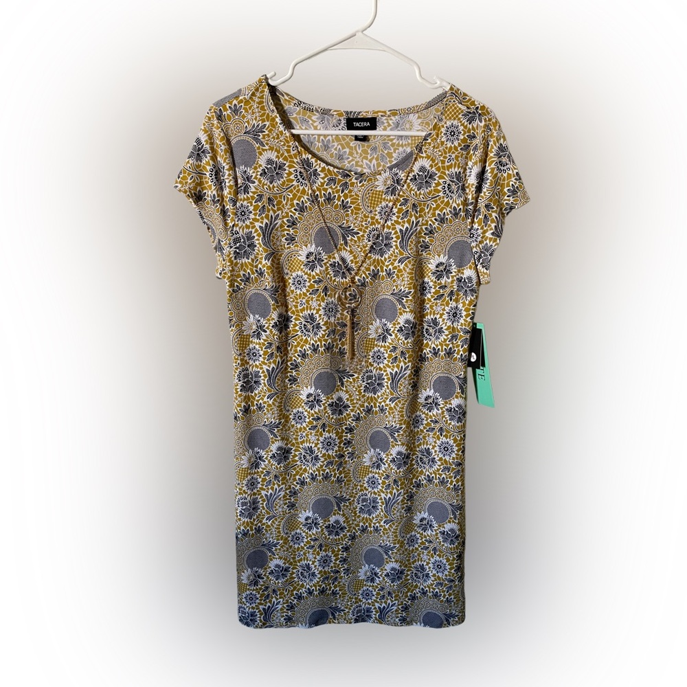 Tacera Yellow Floral Petite Large Necklace Dress